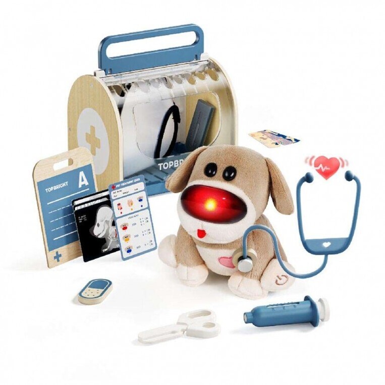 TopBright Care Pets Dr. Dog Λούτρινο Διαδραστικό Σκυλάκι με Ξύλινο Βαλιτσάκι Κτηνιάτρου - 460132