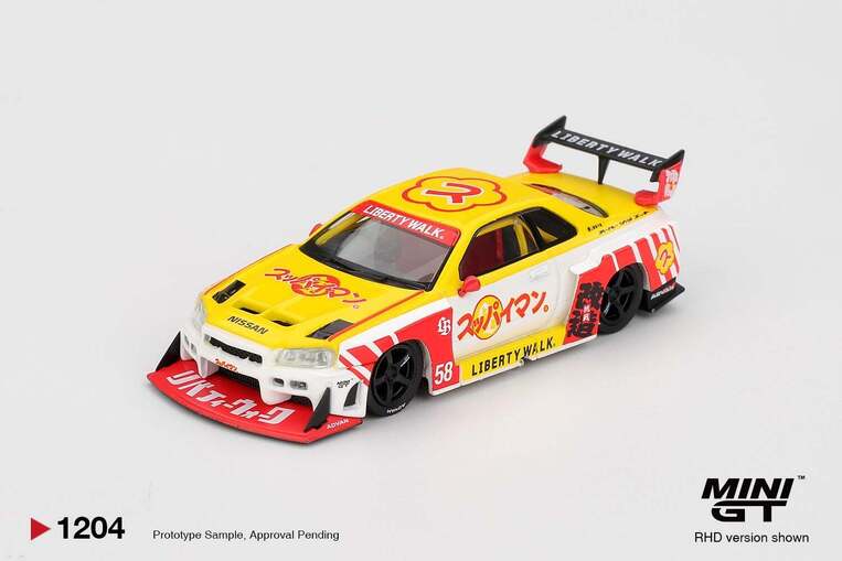 Mini GT Nissan LB-ER34 Super Silhouette Skyline Suppaiman Okinawa -MGT01204BL 