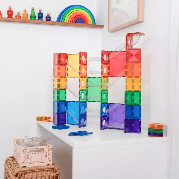 Connetix Magnetic Tiles Rainbow Super Ball Run Pack 134 Pieces - CT-R-00134-BR