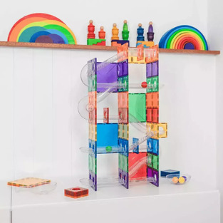 Connetix Magnetic Tiles Rainbow Super Ball Run Pack 134 Pieces - CT-R-00134-BR