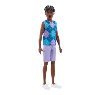 Barbie Style - Ken Fashionistas Doll With Lavendar Shorts With Turquoise & Lavender Argyle Shirt #253 - JJN67