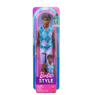 Barbie Style - Ken Fashionistas Doll With Lavendar Shorts With Turquoise & Lavender Argyle Shirt #253 - JJN67