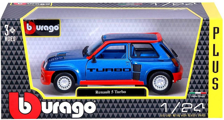 Bburago Diecast 1:24 Hobby Car Renault 5 Turbo Blue/Red - 18/21088