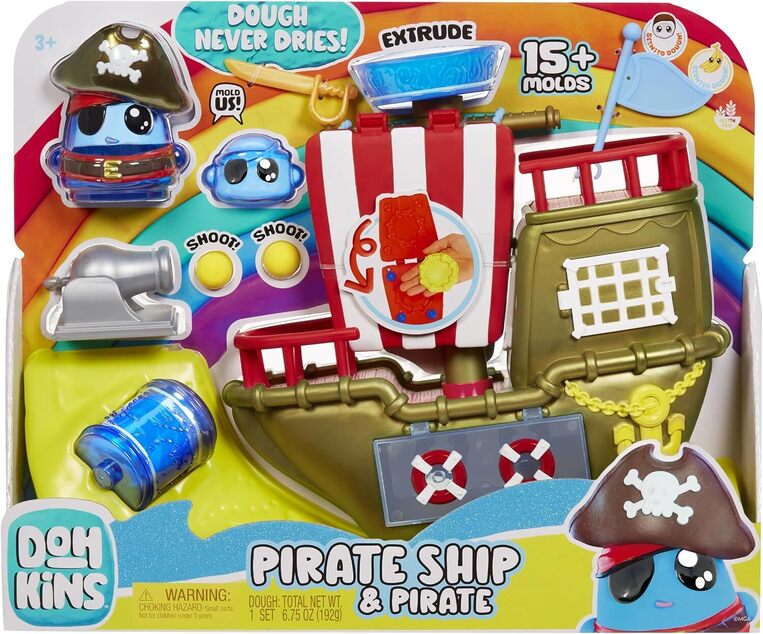 DohKins Clay Pirate Ship Playset & Pirate - 123088EUC