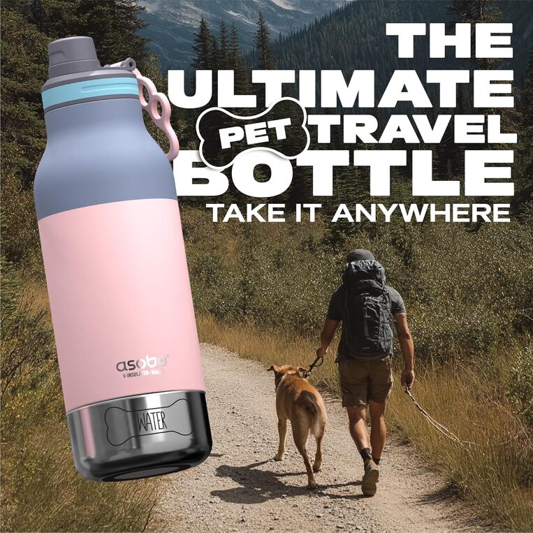 Asobu Buddy Bottle: Portable Water Bottle with Dog Bowl - Pastel Pink - GRAF005732