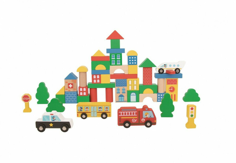 Tooky Toys Ξύλινα Τουβλάκια Πόλη για 2+ Ετών 50τμχ - TH451