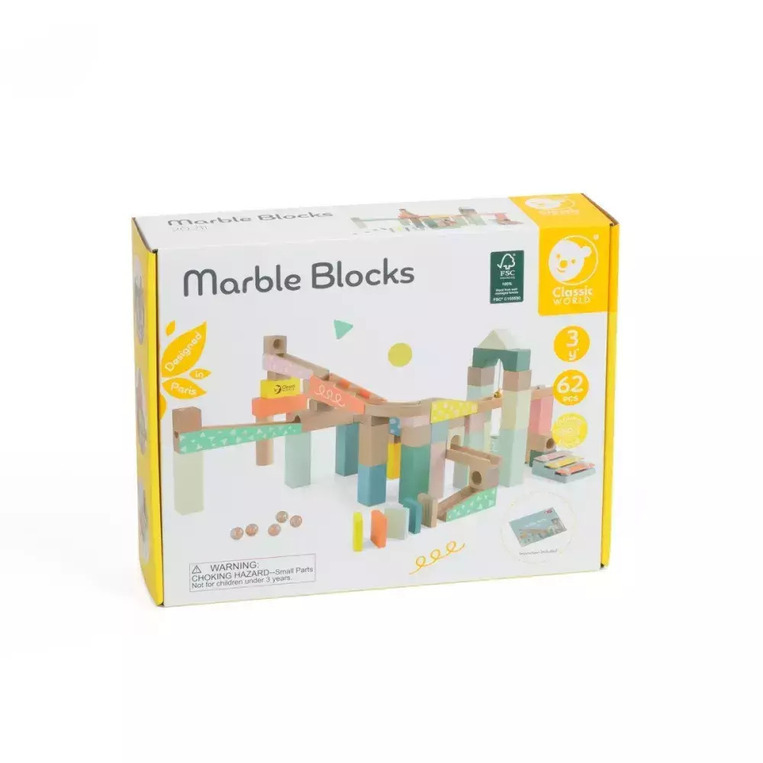 Classic World Wooden Marble Run Construction Set 62pcs - C20211 