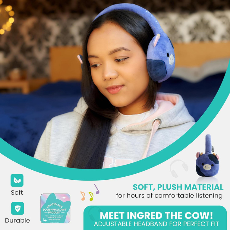 Squishmallows Ingred The Cow – Λούτρινα Ασύρματα Παιδικά Ακουστικά Mε Μικρόφωνο - 122229