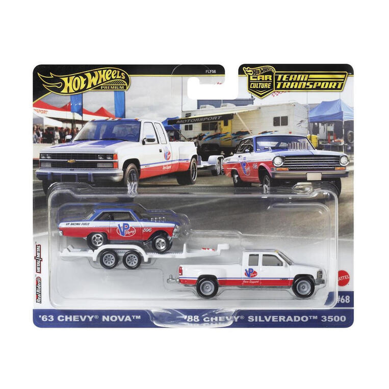 Hot Wheels: Premium Car Culture Team Transport - `63 Chevy Nova `88 Chevy Silverado 3500 VP Racing - HRV42