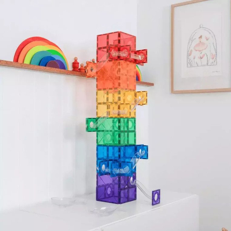 Connetix Magnetic Tiles Rainbow Super Ball Run Pack 134 Pieces - CT-R-00134-BR
