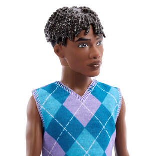 Barbie Style - Ken Fashionistas Doll With Lavendar Shorts With Turquoise & Lavender Argyle Shirt #253 - JJN67