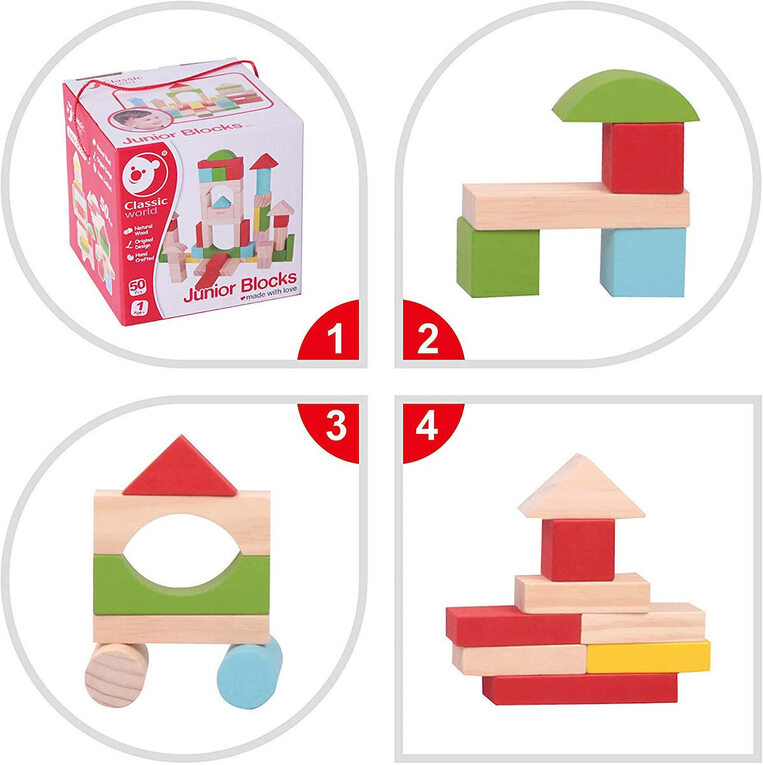 Classic World Wooden Junior Building Blocks 50 Pieces - C2073
