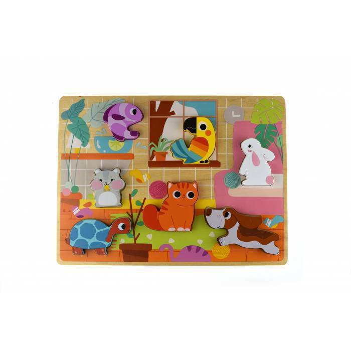 Tooky Toy Ξύλινο Παιδικό Puzzle Σφηνώματα Κατοικίδια 7pcs - TH635