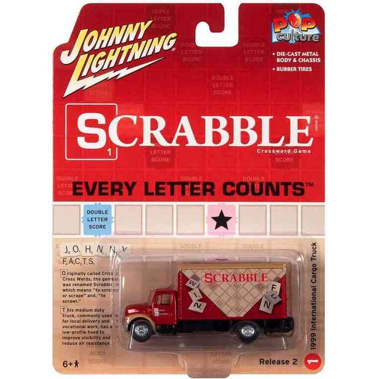 Johnny Lightning 1999 International Cargo Truck Red with Graphics Scrabble Pop Culture - JLPC007