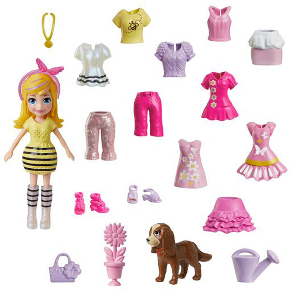 Polly Pocket - Νέα Κούκλα Mε Mόδες Mεσαίο Pack Λουλούδια - HKV89